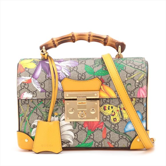 Gucci Handbags - Gucci Bamboo GG flora PVC & leather 2way handbag Yellow 603221